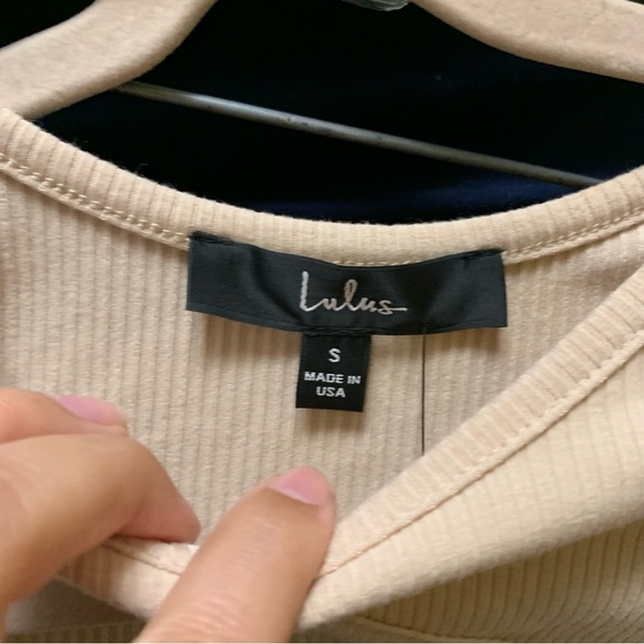 NWT Lulus Slice of Life Beige Ribbed Asymmetrical Cutout Mini Dress Size Small - Picture 5 of 8